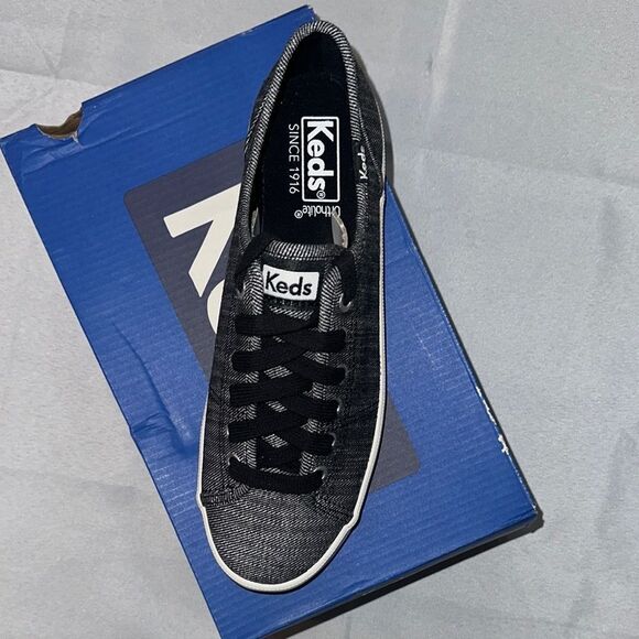 NIB Keds Black, Pewter and White Sneakers Sleek Minimalist Design Sign 6.5 - Picture 2 of 10